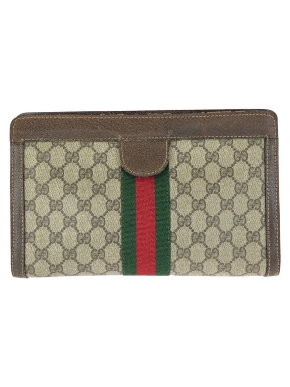 Gucci Vintage Sherry Line Beige Brown GG Supreme Canvas Clutch